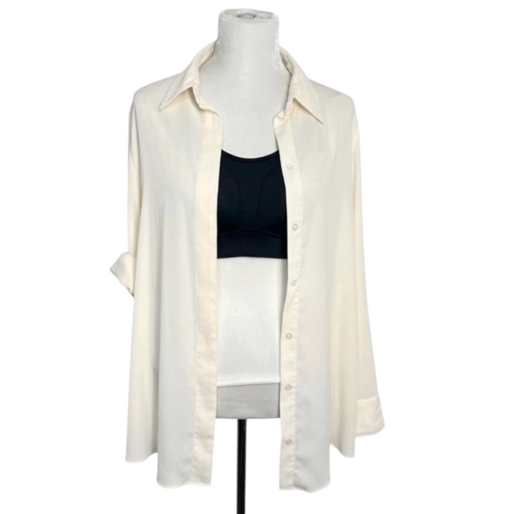 H&M Oversized Cream Button Down Blouse Gold Hardware Large